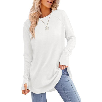 MIRA™ - Blusa Feminina Manga Longa com Fenda para o Polegar e Barra Curvada