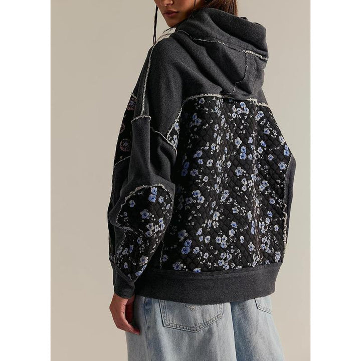 EMILY™ - Sudadera con capucha bordada de patchwork extragrande con bolsillos