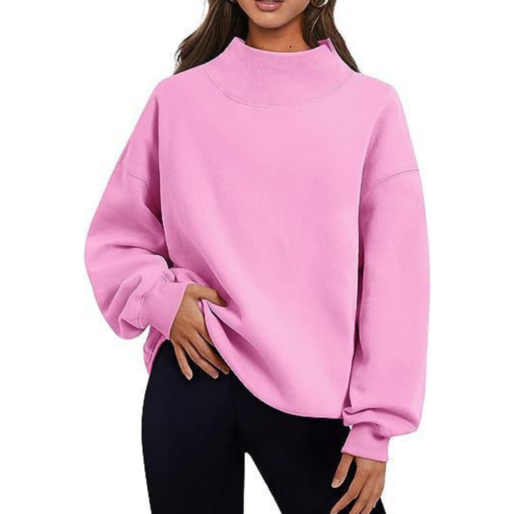 LESLY™ - Sudadera de cuello alto extragrande para mujer, manga larga, tipo pulóver