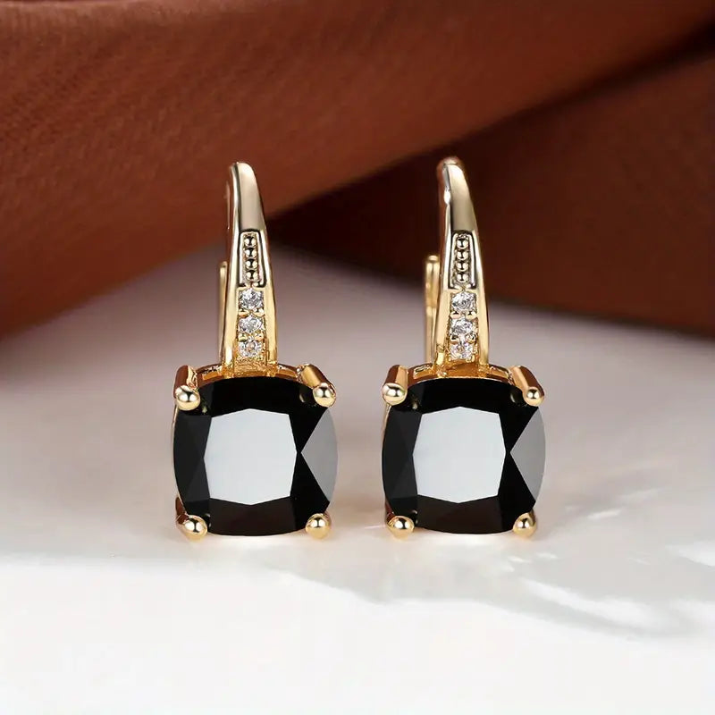 Brincos de argola com pedra de safira mística | Dourado