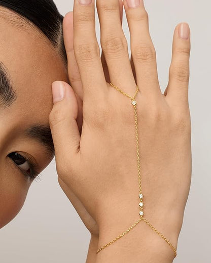 Pulsera de cadena para la mano con cuentas | Dorada