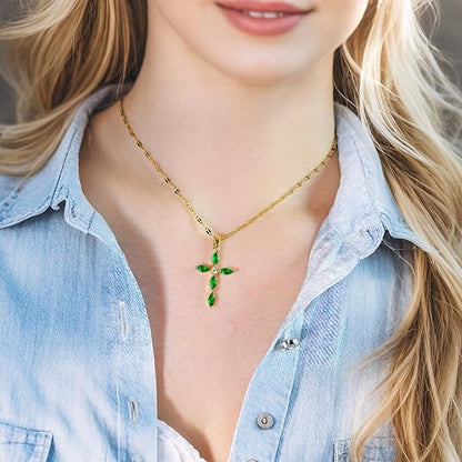 Collar con cruz de esmeralda | Dorado