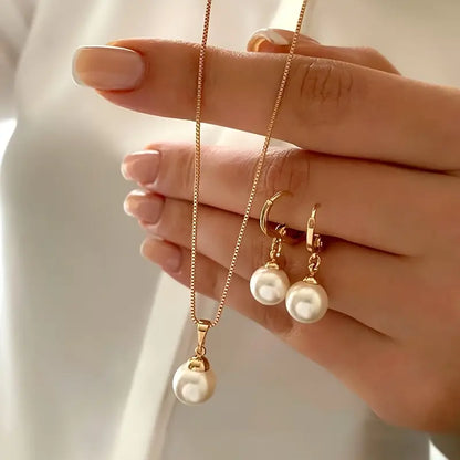 Conjunto de Joias de Pérolas Golden Grace | Dourado