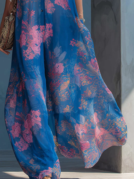 Maxikleid aus Chiffon mit Blumenmuster und Neckholder