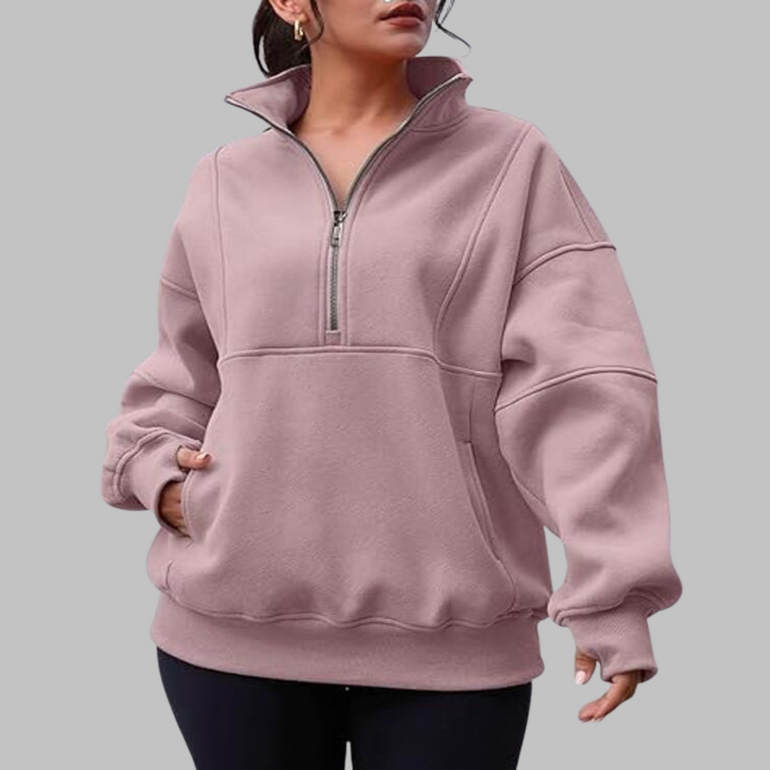 PSALM™ - Moletom Oversized de Manga Longa com Gola Confortável e Zíper Meio Fechado