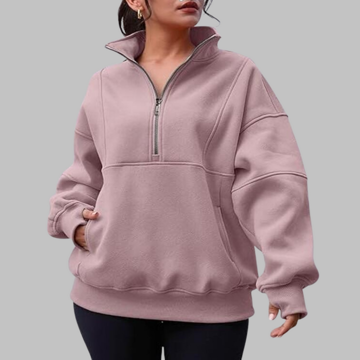 PSALM™ - Moletom Oversized de Manga Longa com Gola Confortável e Zíper Meio Fechado
