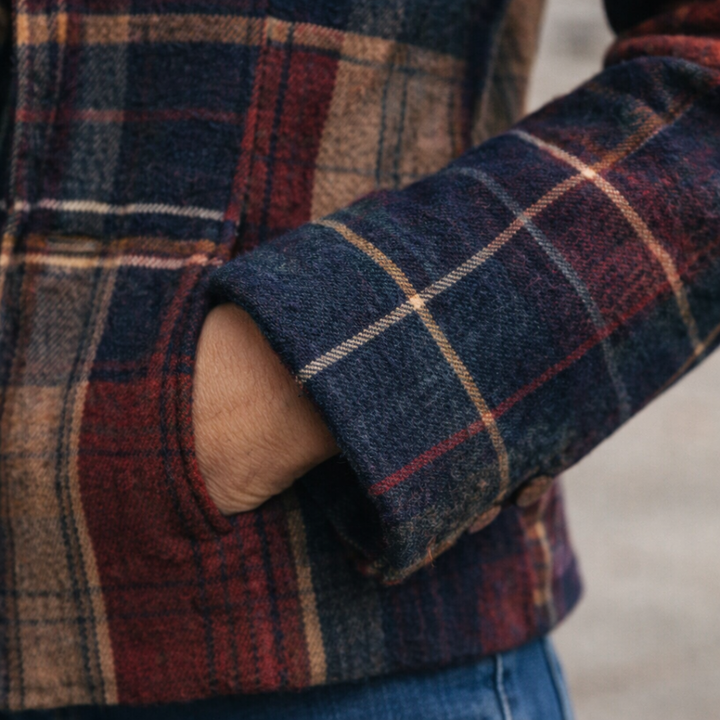 Nalla – Plaid-Mantel für die Zwischensaison mit Stehkragen