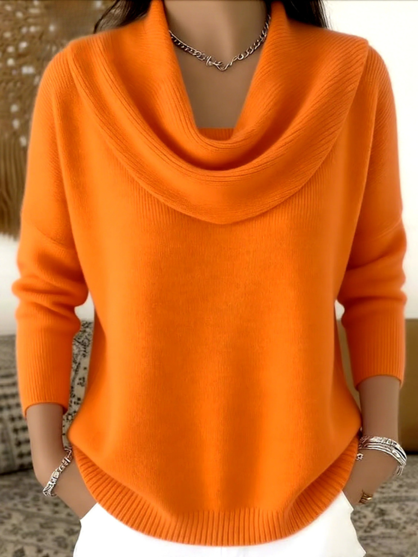 Women's Cowl Neck Knit Sweater Long Sleeve Merino Wool Jumper Pullover Tops