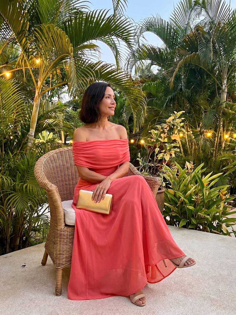 June | Off-shoulder draperet midi-kjole
