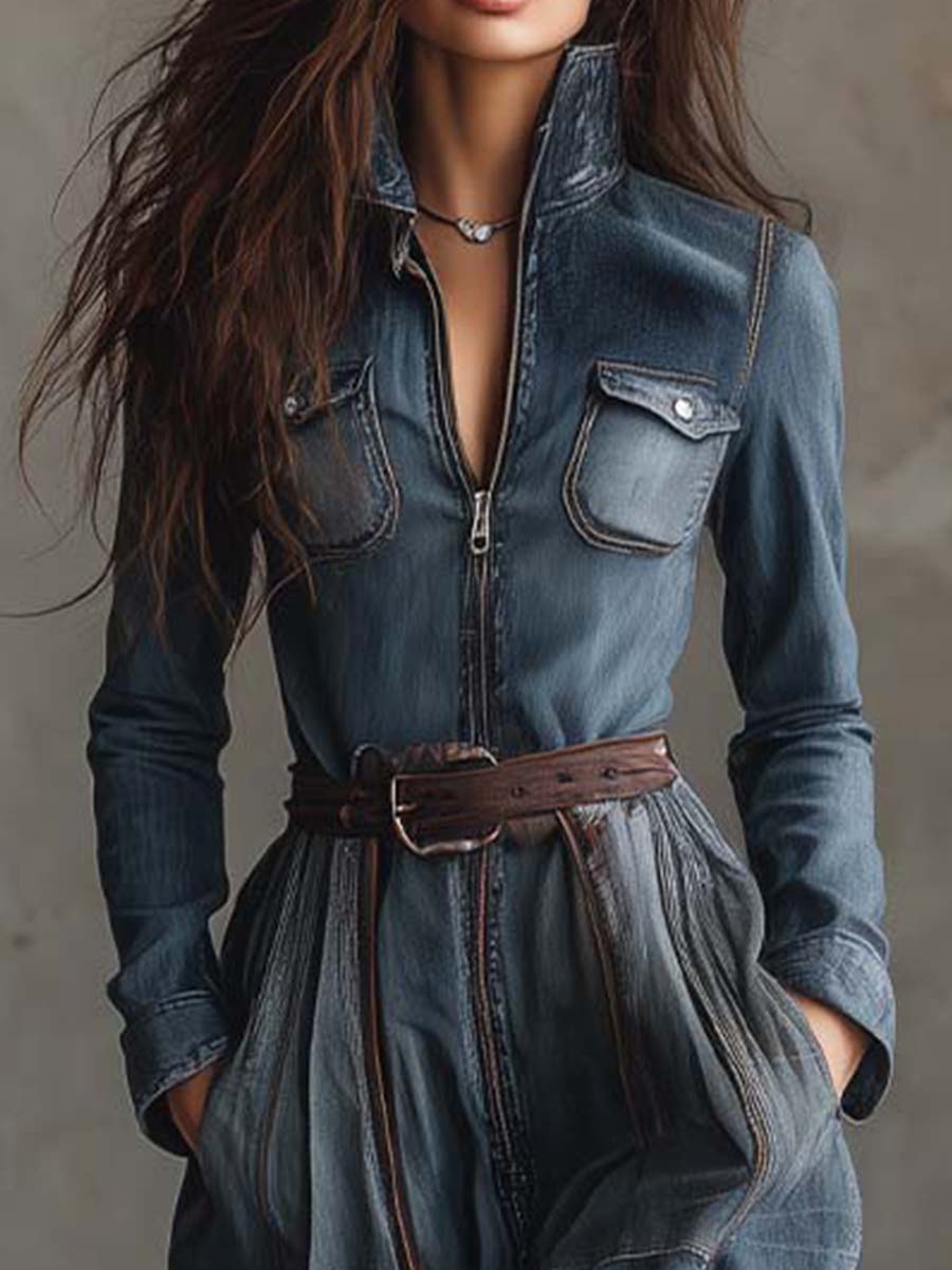 Joannah | Maxikleid aus Denim-Patchwork mit Karosaum