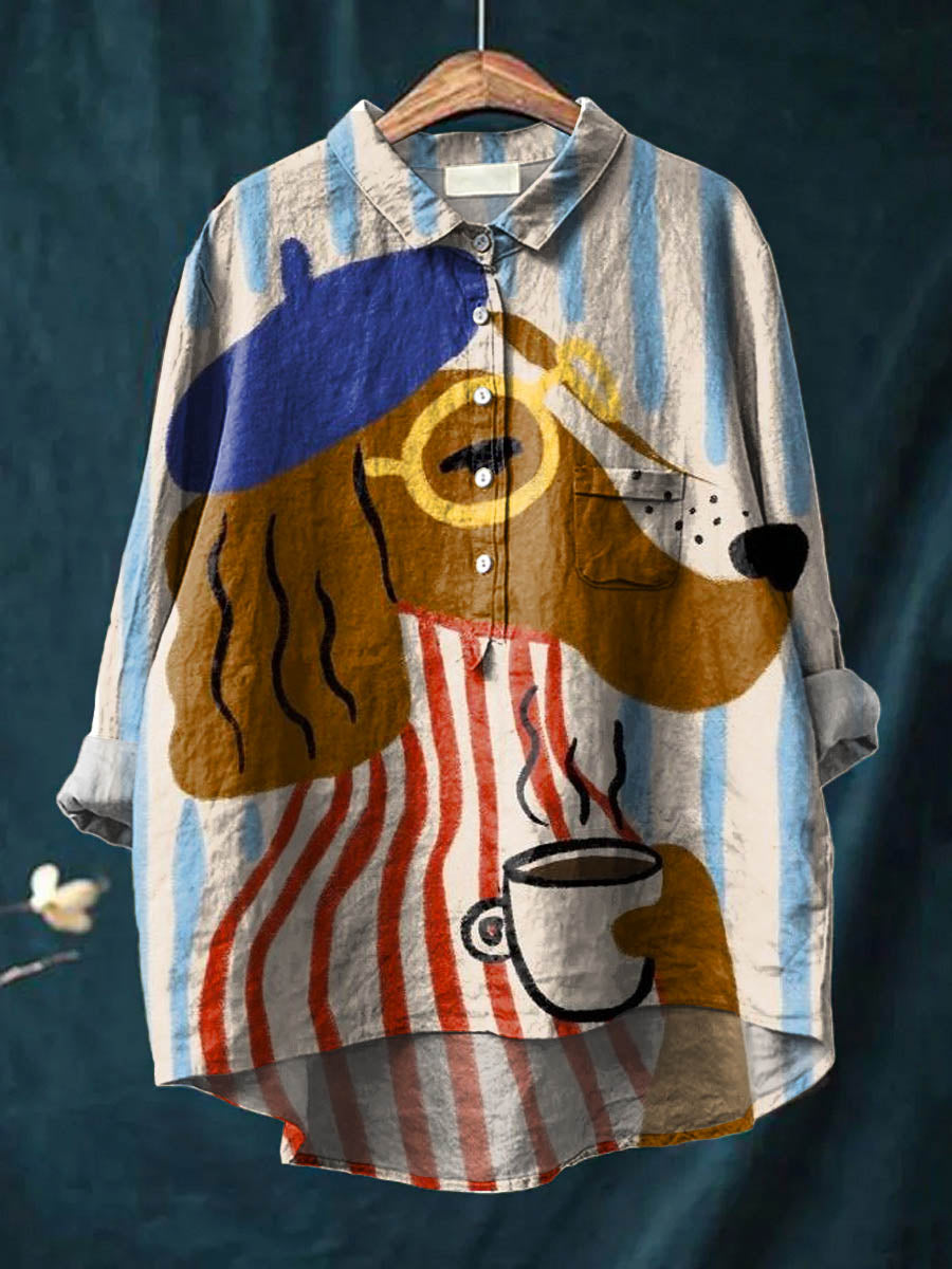 Charlie | Künstlerisches Hundemotiv- und Kaffee-Printshirt