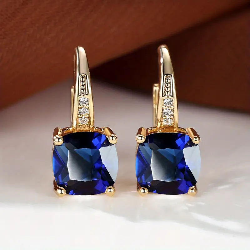 Brincos de argola com pedra de safira mística | Dourado