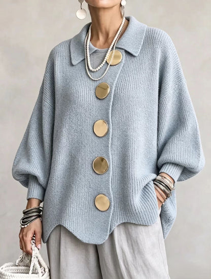 Button-Down Lapel Cardigan - Women's Fall Winter Sweater