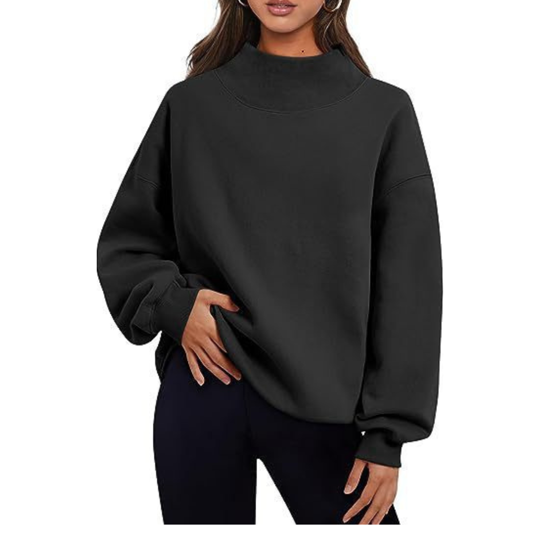 LESLY™ - Sudadera de cuello alto extragrande para mujer, manga larga, tipo pulóver