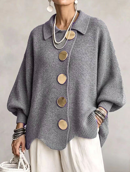 Button-Down Lapel Cardigan - Women's Fall Winter Sweater