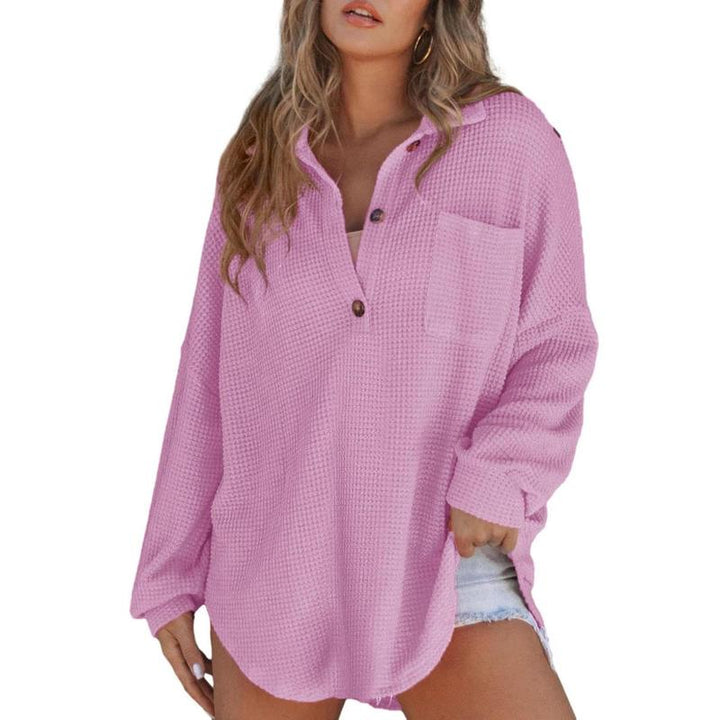 RHANNON™ - Suéter casual de manga larga con cuello en V y tejido waffle oversize