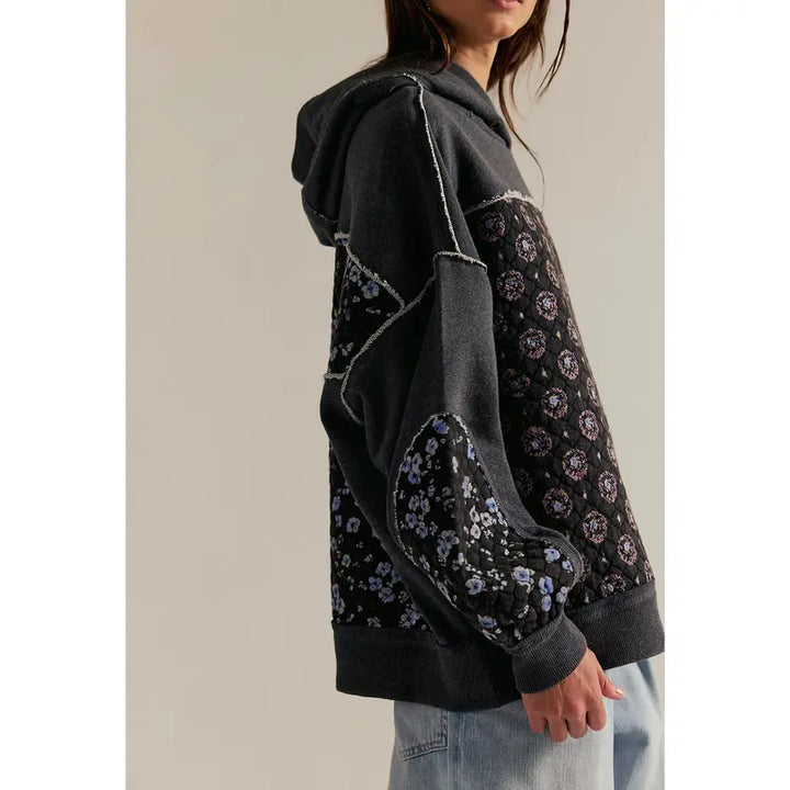 EMILY™ - Sudadera con capucha bordada de patchwork extragrande con bolsillos