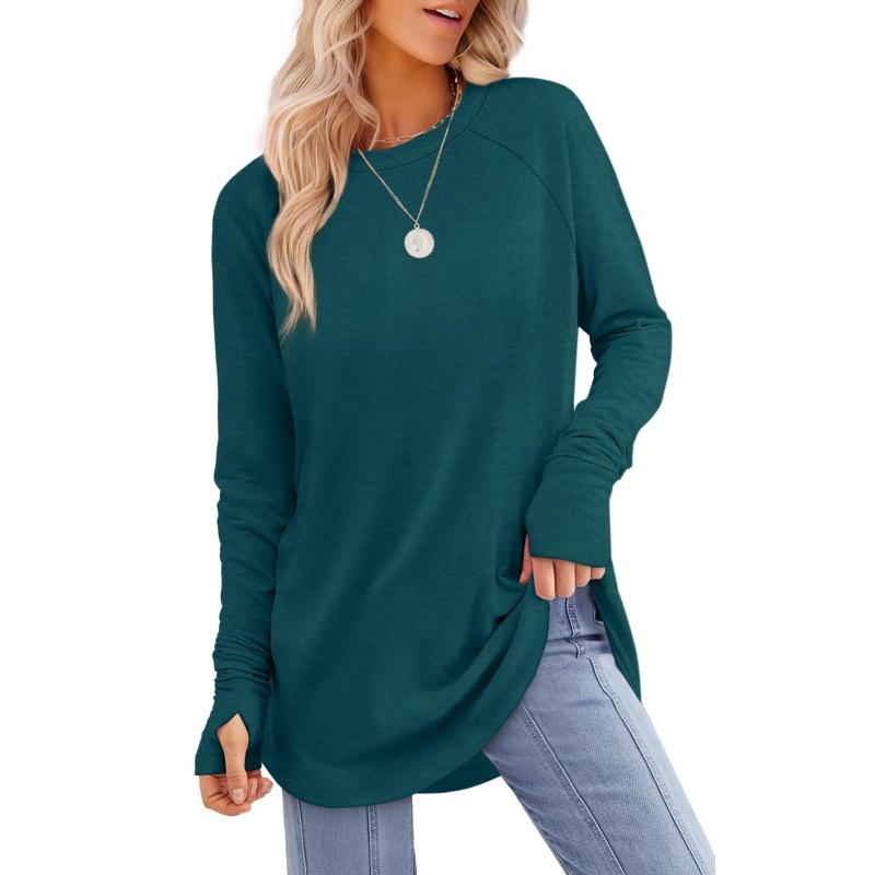 MIRA™ - Blusa de manga larga para mujer con abertura para el pulgar y dobladillo curvo