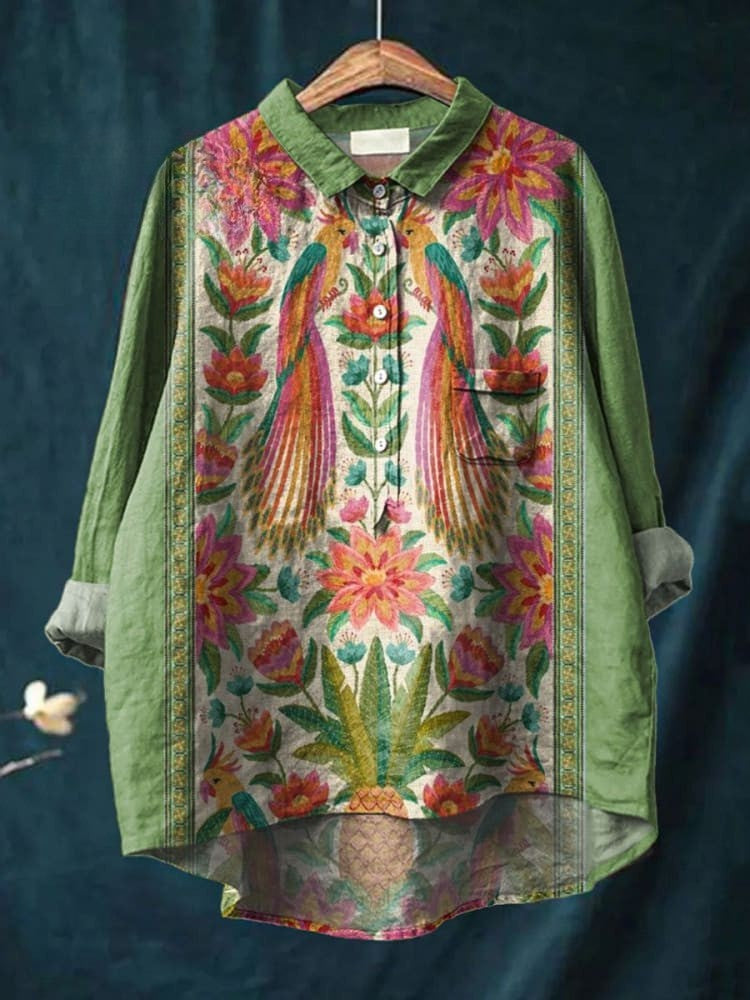 Nina | Camisa tropical con estampado de pavo real