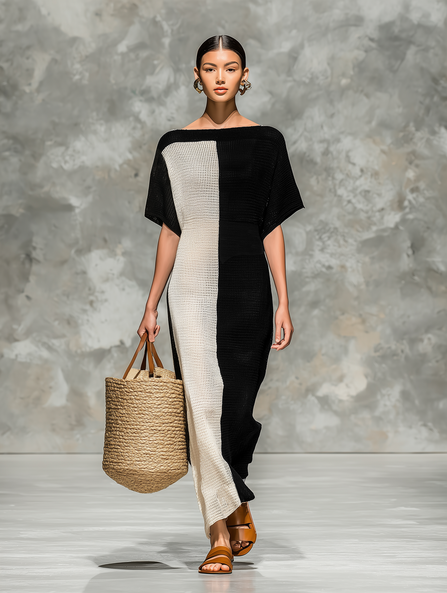 Women's Minimalist Knitted Boat Neck Short-sleeved Maxi Dress