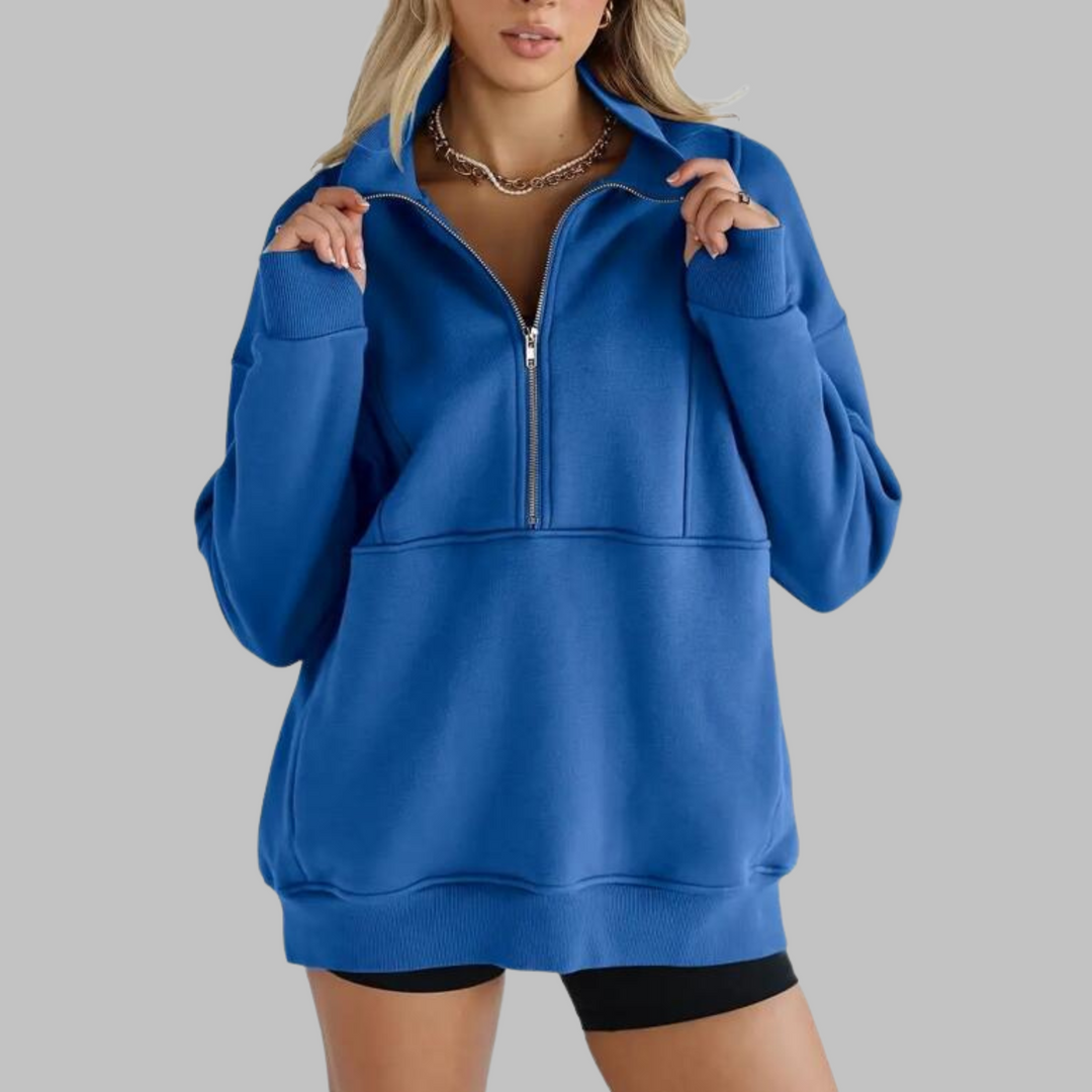 PSALM™ - Moletom Oversized de Manga Longa com Gola Confortável e Zíper Meio Fechado