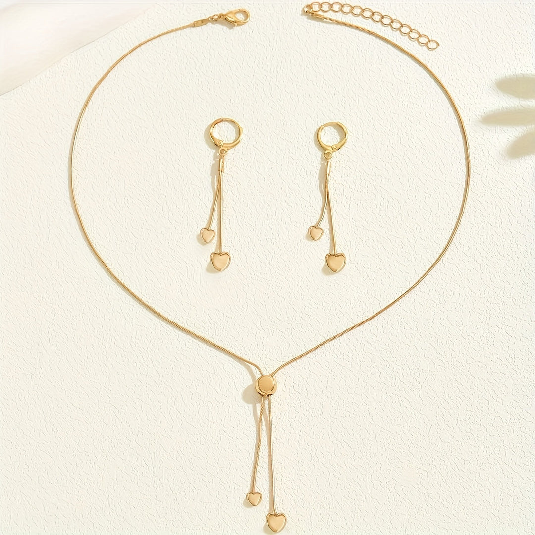 Conjunto de collar con colgante de corazón ajustable y pendientes