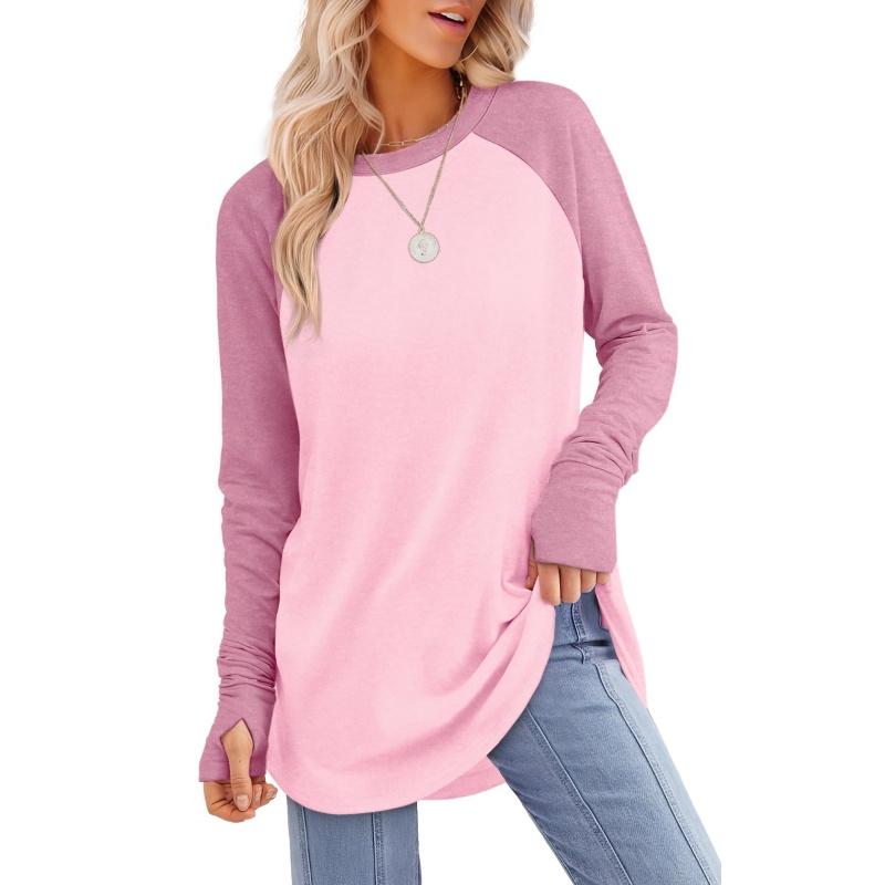 MIRA™ - Blusa de manga larga para mujer con abertura para el pulgar y dobladillo curvo