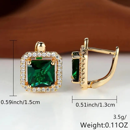 Brincos de zircônia quadrada verde-dourada | Dourado