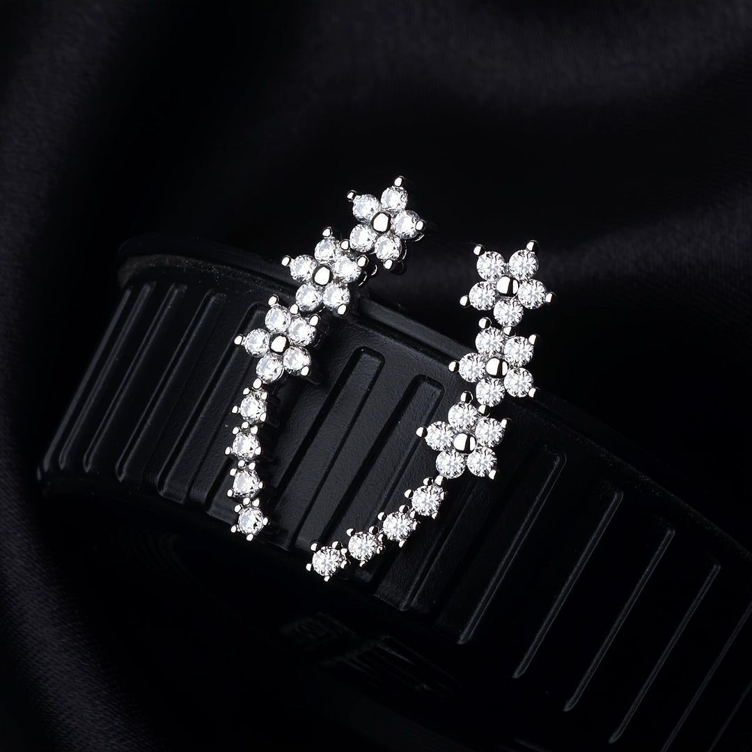 BRINCOS DOURADOS FLORAIS COM CRISTAIS RHINESTONE