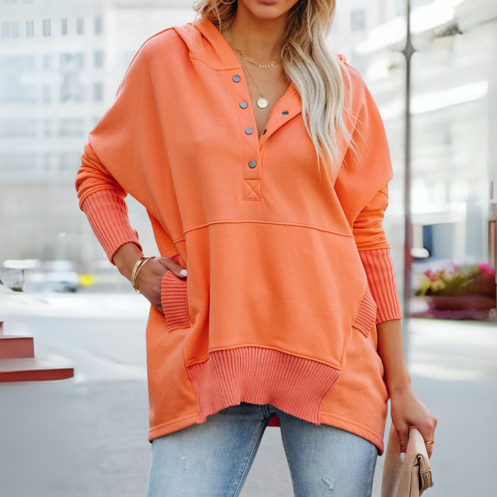 SORAYA™ - Moletom confortável oversized com capuz, decote em V e mangas longas