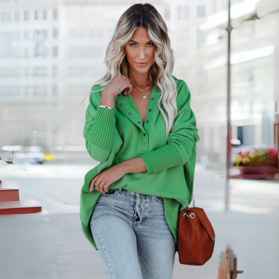 SORAYA™ - Moletom confortável oversized com capuz, decote em V e mangas longas