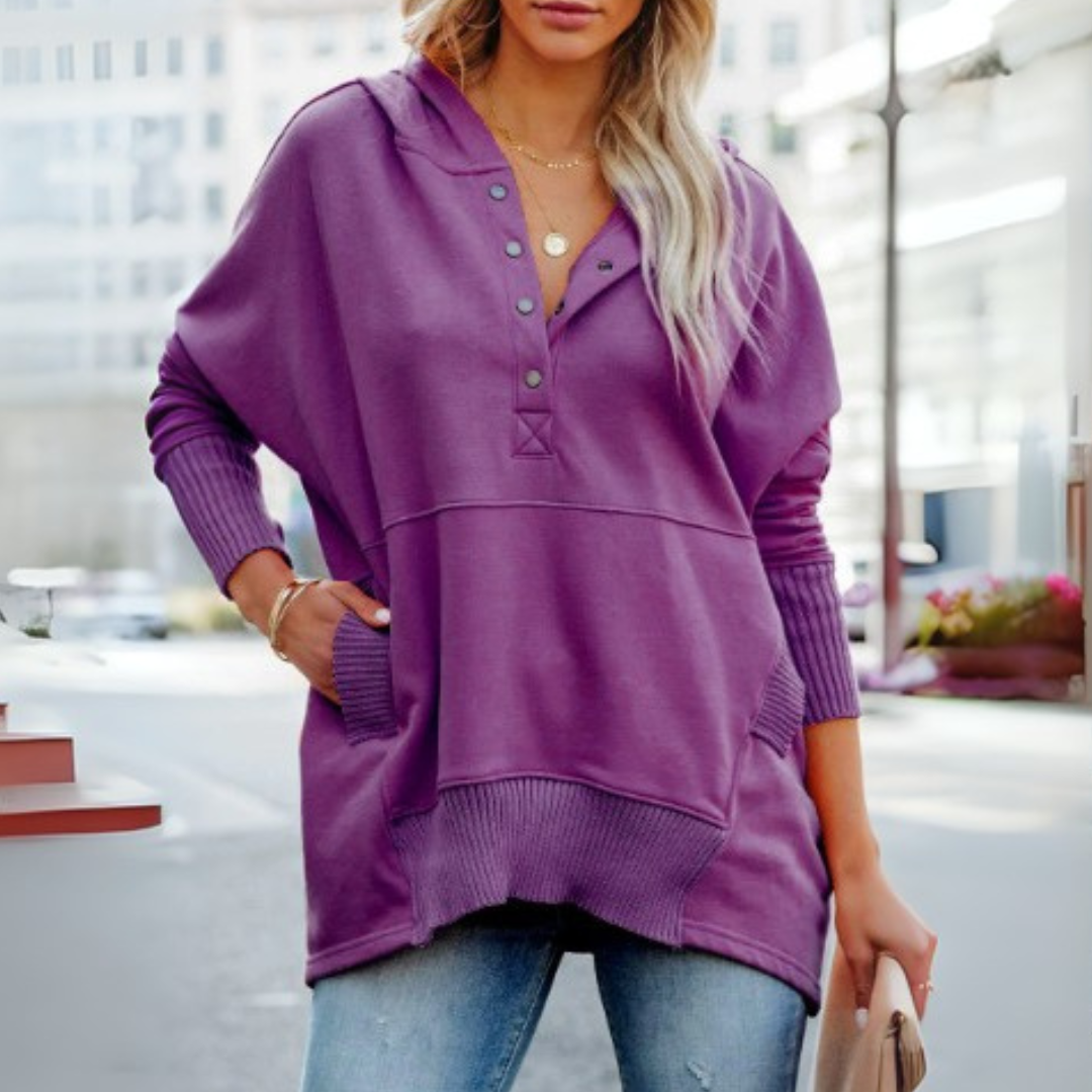 SORAYA™ - Moletom confortável oversized com capuz, decote em V e mangas longas