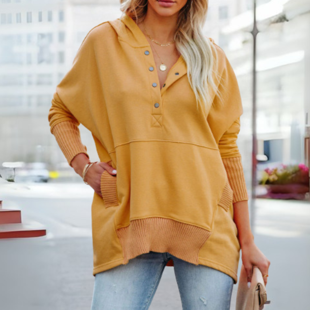 SORAYA™ - Moletom confortável oversized com capuz, decote em V e mangas longas