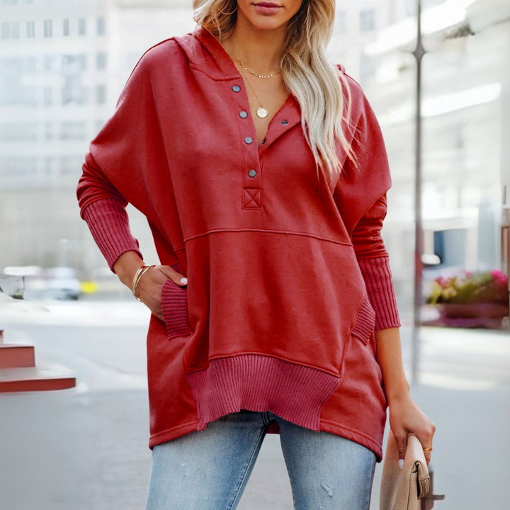 SORAYA™ - Moletom confortável oversized com capuz, decote em V e mangas longas