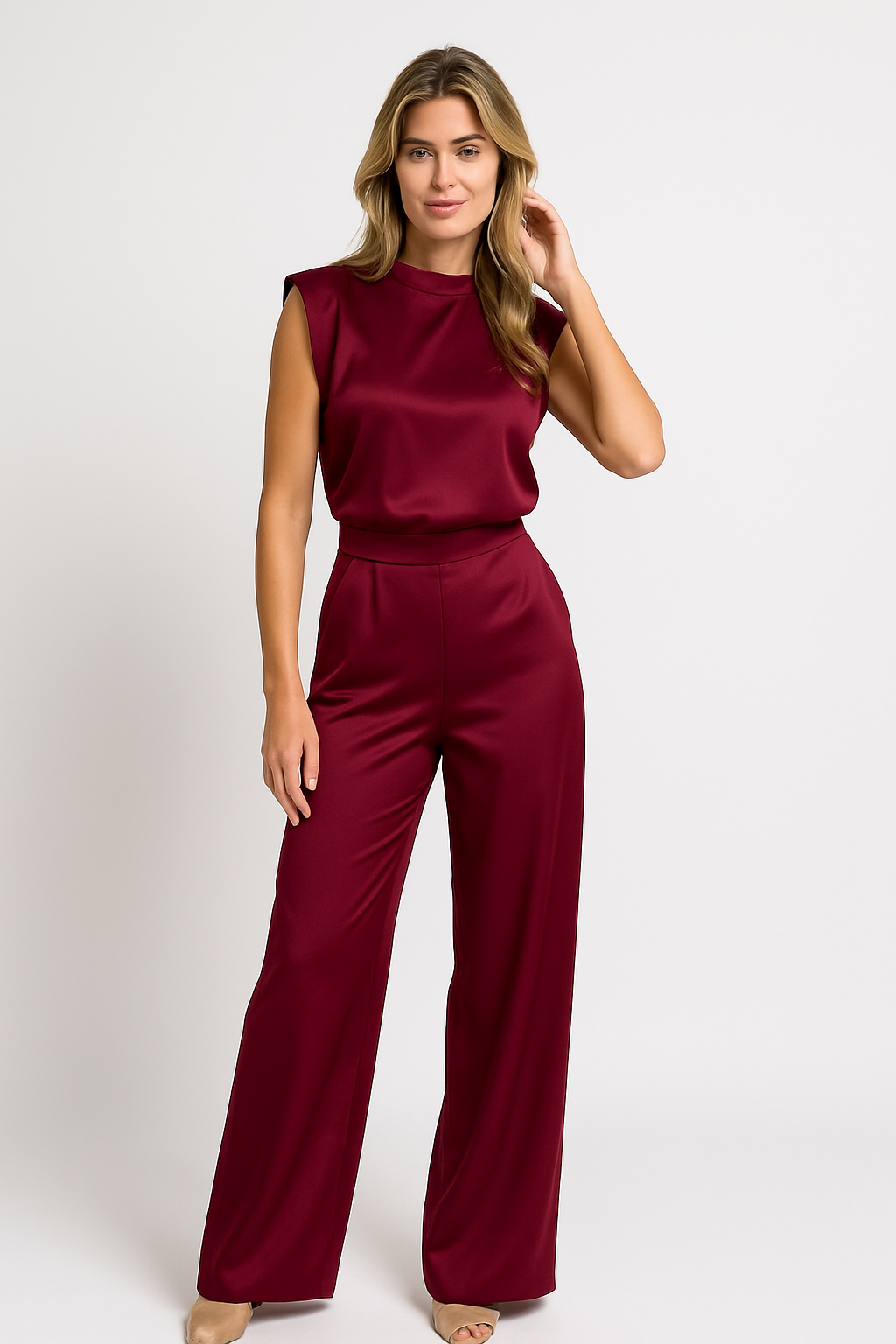 Catharina | Women's Jumpsuit – Luxe Satin Look, Sleeveless, Wide Legs, Open Back