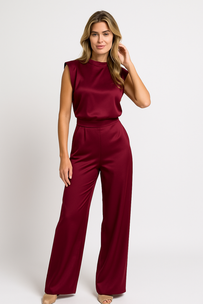 Catharina | Women's Jumpsuit – Luxe Satin Look, Sleeveless, Wide Legs, Open Back