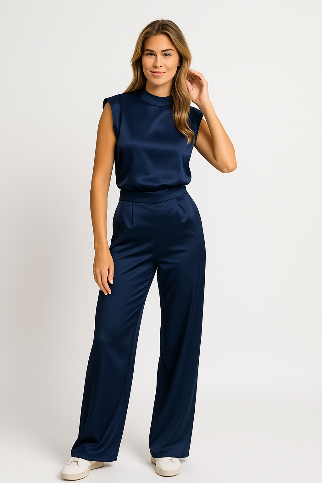 Catharina | Women's Jumpsuit – Luxe Satin Look, Sleeveless, Wide Legs, Open Back