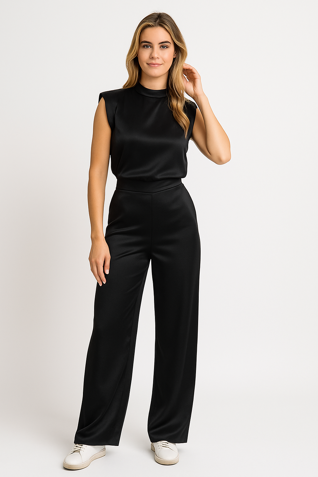 Catharina | Women's Jumpsuit – Luxe Satin Look, Sleeveless, Wide Legs, Open Back