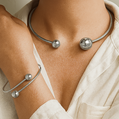 Minimalistisches Glow-Halsband- und Manschettenarmband-Set | Gold