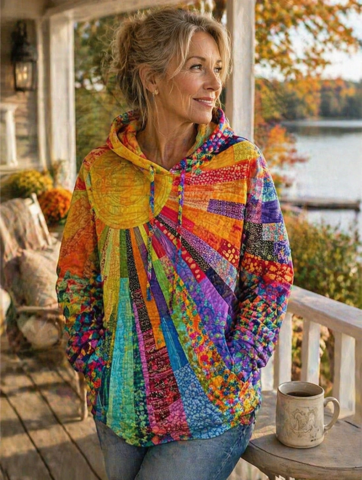 Laura™ | Moletom com Capuz Boêmio Multicolorido em Patchwork