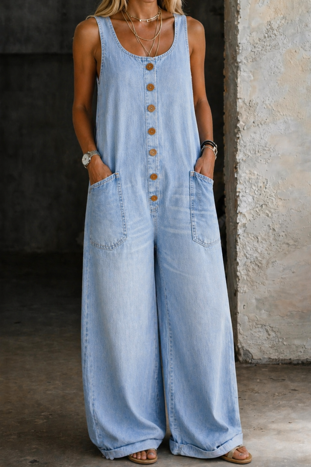 Saylor | Jardineira Vintage de Jeans de Algodão Lavado