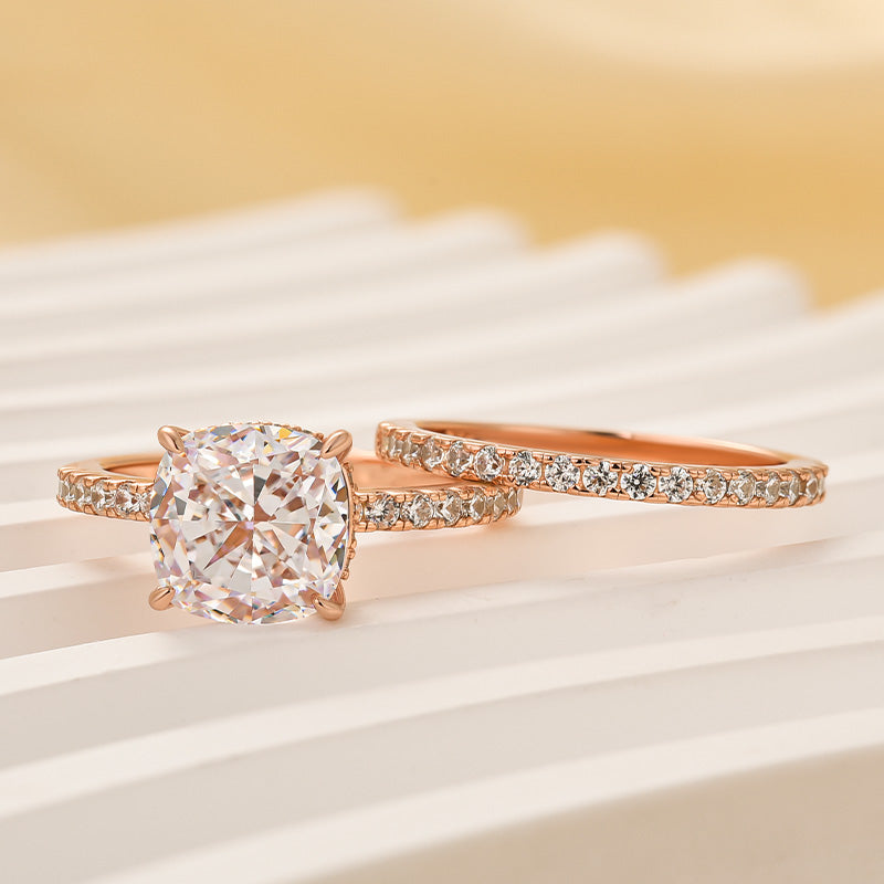 Conjunto de anéis com almofada nupcial 2 peças | Ouro rosé