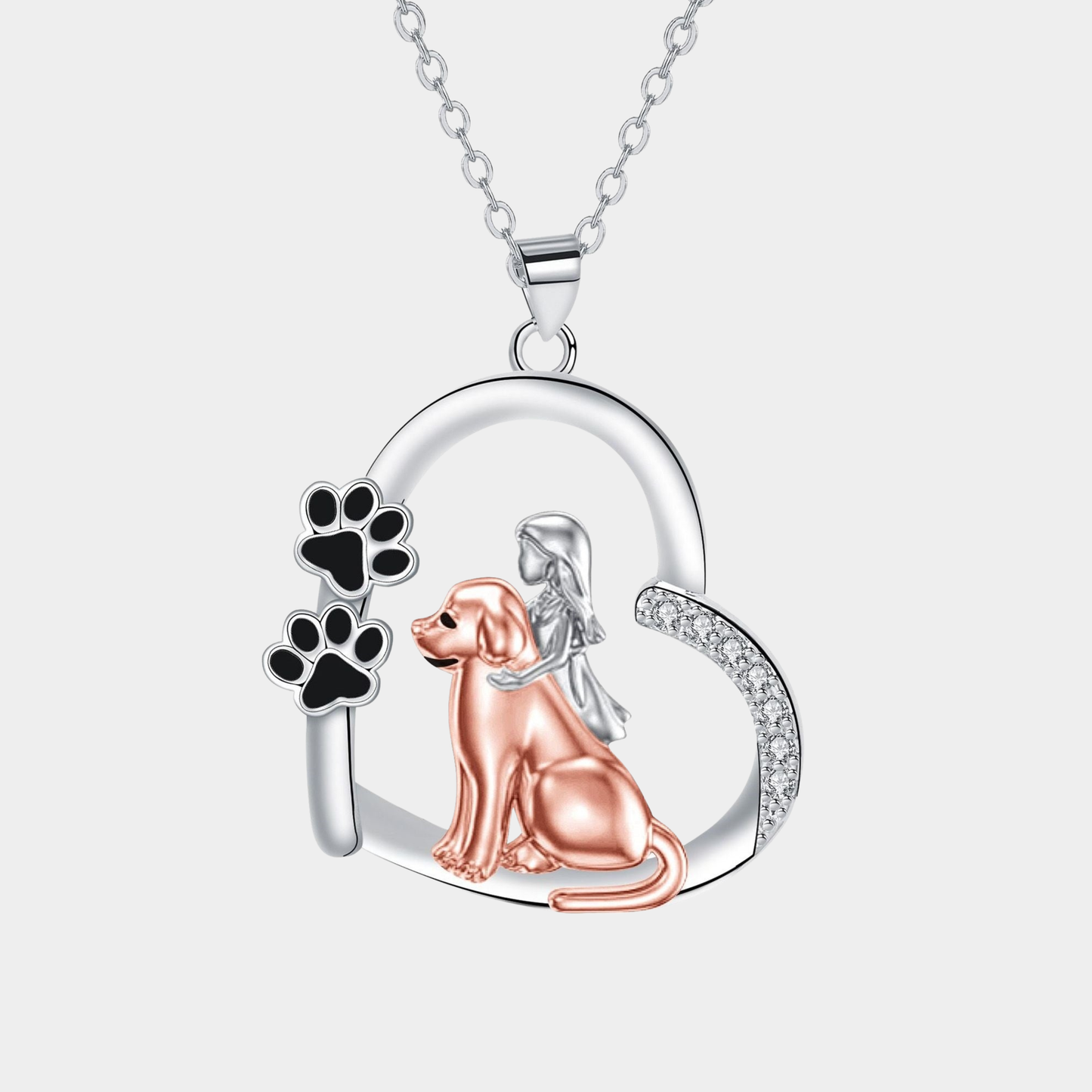 Collar de corazón con perro y niña