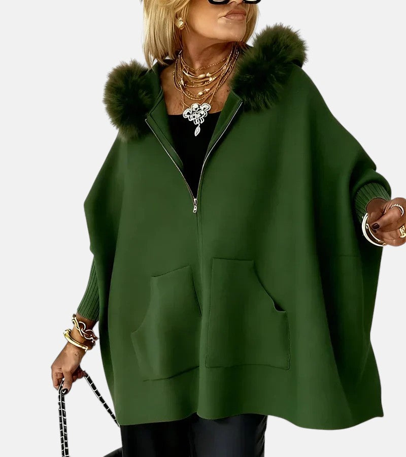 Minerva – Casual Hooded Coat with Fur Collar
