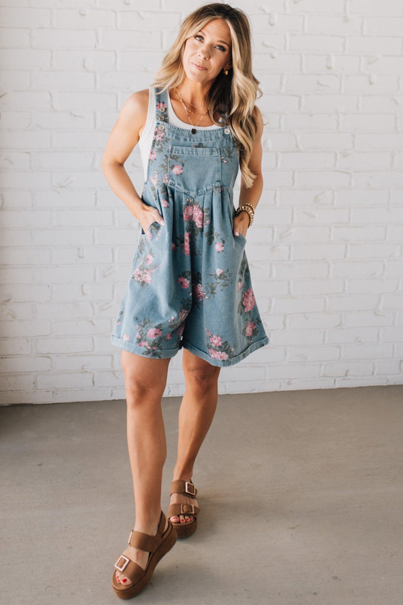 LUCINDA | FLORAL DENIM SHORTALLS