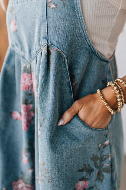 LUCINDA | FLORAL DENIM SHORTALLS