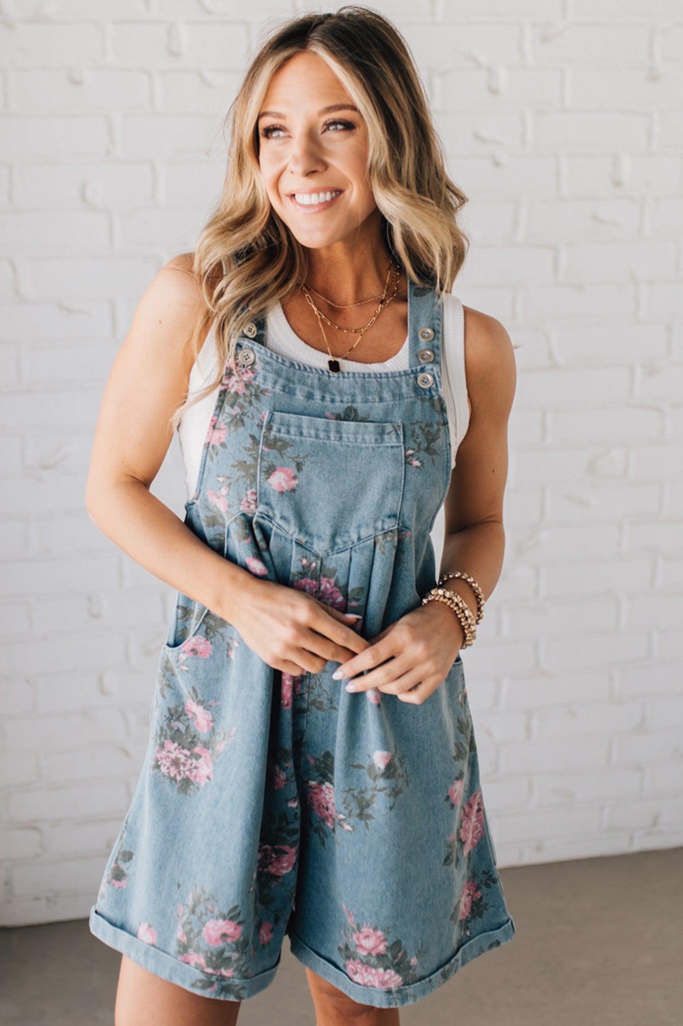 LUCINDA | FLORAL DENIM SHORTALLS