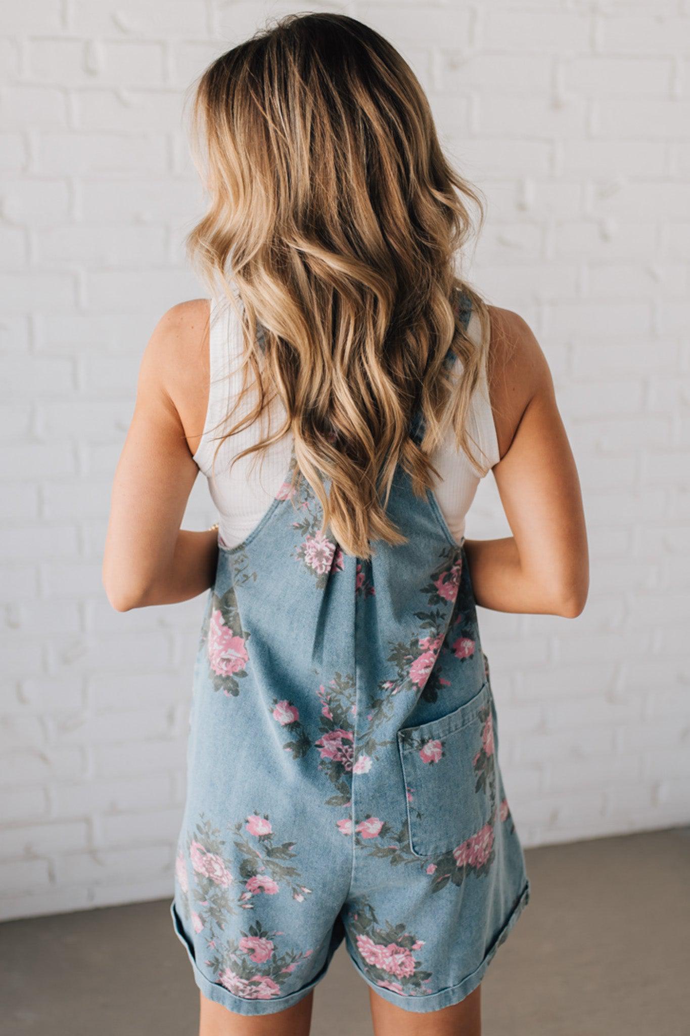 LUCINDA | FLORAL DENIM SHORTALLS