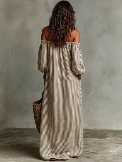 Women's Vacation Cotton-linen Blend Off-shoulder Long-sleeved Maxi Dress