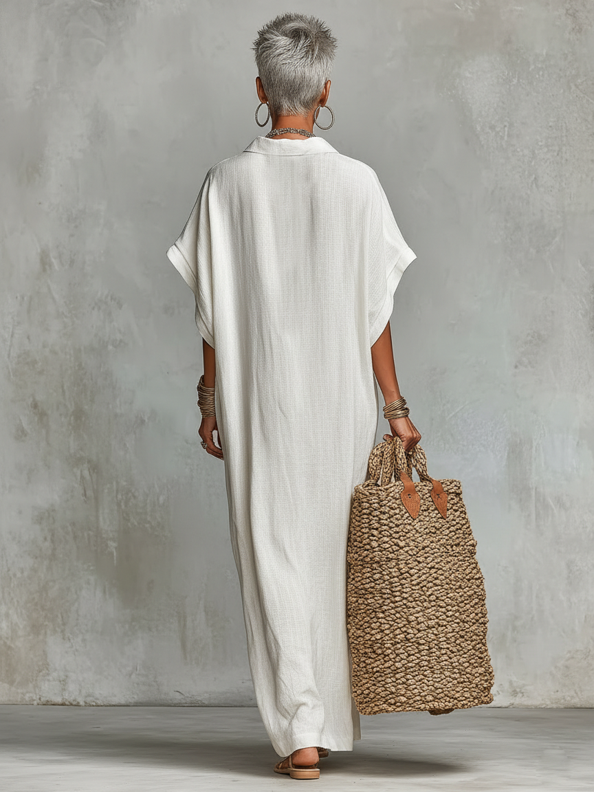 Vestido camisero largo minimalista y holgado para mujer